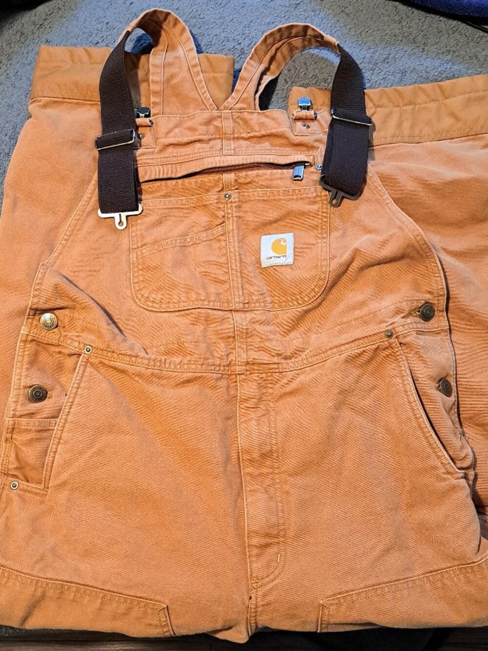 Carhartt Mens Firm Duck Insulated Bib Overalls Brown Loose Size M 